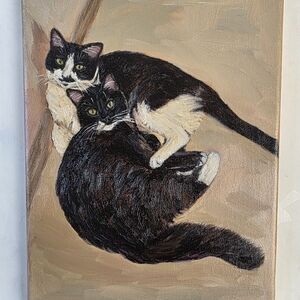 Abstract oil Painting cute Tuxedo Cats
